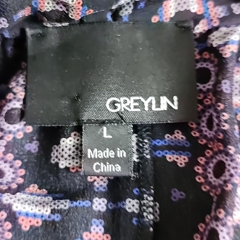 Greylin 100% Silk Geometric Sleeveless Button Down Blouse Ikat - Large - Picture 5 of 7